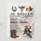 ヴァケロスペインのウェスタン・カウボーイハット100誕生日 招待状 (正面)