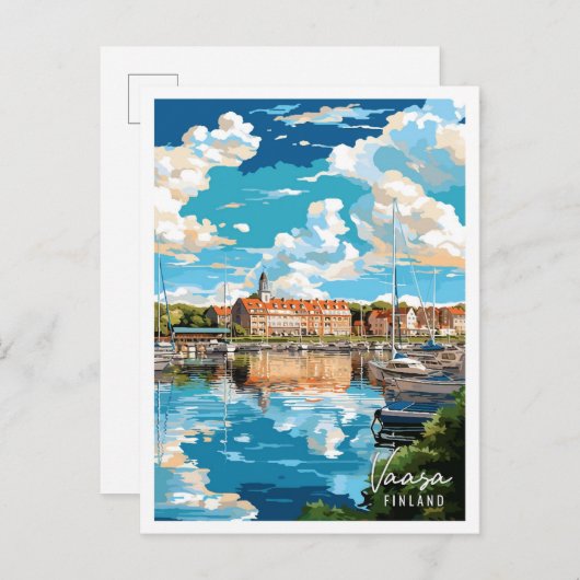 ヴァサフィンランドヴィンテージ旅行イラストレーション ポストカード (正面/裏面)