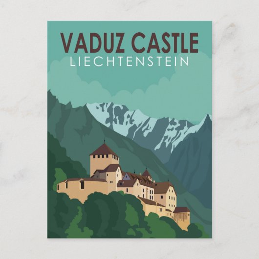 ヴァドゥーズキャッスルリヒテンシュタイン旅行ヴィンテージアート ポストカード (正面)