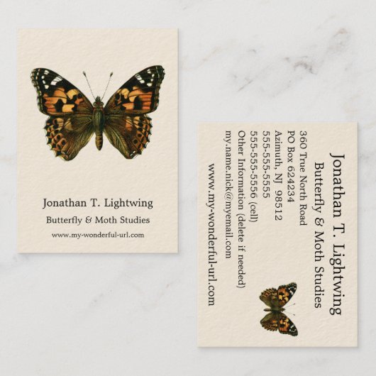 ヴァネサカルドゥイ – ザ絵を描レディバタフライブシン 名刺 (正面/裏面)