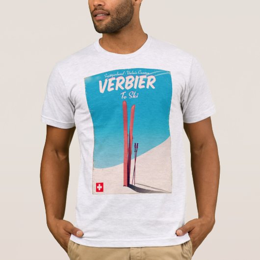 ヴァルビア、スイスのビンテージ スキー旅行ポスター Tシャツ (正面)