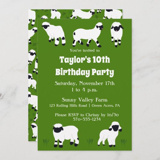 ヴァレブラックノセシープファームをテーマにしたパーティー 招待状 (正面/裏面)