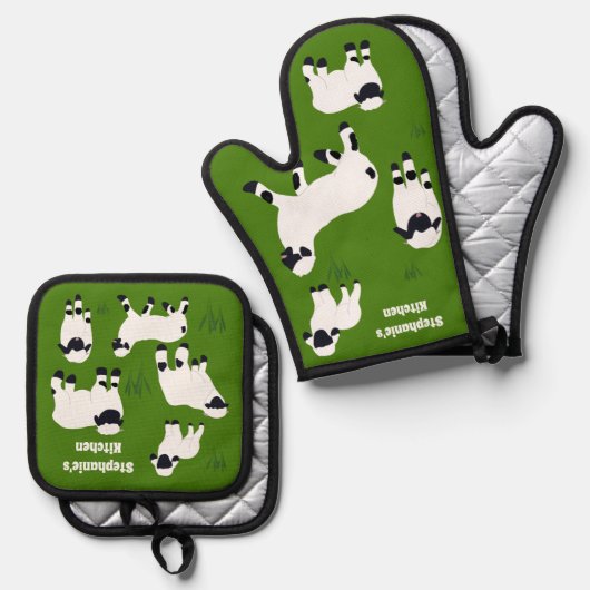 ヴァレブラックノセヒツジパーソナライズされた農家 鍋つかみ&鍋敷きセット (正面/裏面)