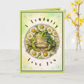 ヴァレンティおもしろいンズデイウォーターカラーフロッグ&名前をカスタムする カード (黄色い花)