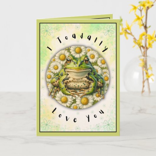 ヴァレンティおもしろいンズデイウォーターカラーフロッグ&名前をカスタムする カード (黄色い花)