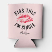 ヴァレンティおもしろいンデイピンクレッドキスパーソナライズされた 缶クーラー (正面)