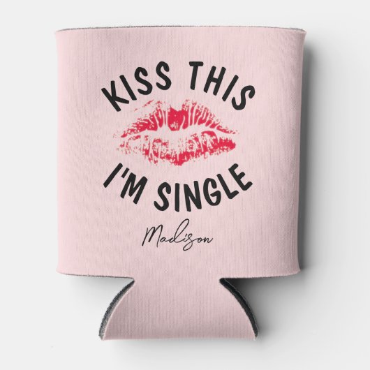 ヴァレンティおもしろいンデイピンクレッドキスパーソナライズされた 缶クーラー (正面)