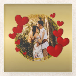 ヴァレンティエレガントンズラブアニバーサリー赤いハート ガラスコースター