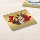 ヴァレンティエレガントンズラブアニバーサリー赤いハート スクエアペーパーコースター (アングル)