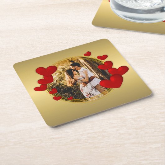 ヴァレンティエレガントンズラブアニバーサリー赤いハート スクエアペーパーコースター (アングル)