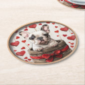 ヴァレンティネスフランスのブルドッグ ラウンドペーパーコースター (アングル)