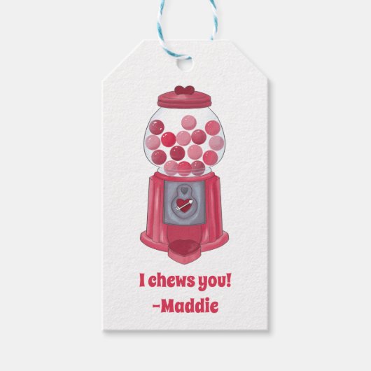 ヴァレンティパーソナライズされたンバブルガムボールマシン ギフトタグ (正面)