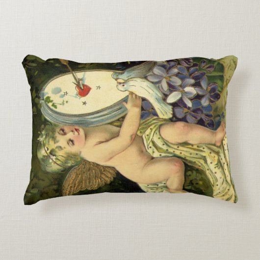 ヴァレンティビクトリアンンズデー、ヴィンテージエンジェルラブバード アクセントクッション (正面)