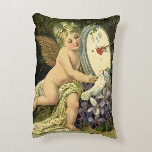 ヴァレンティビクトリアンンズデー、ヴィンテージエンジェルラブバード アクセントクッション (裏面(縦))