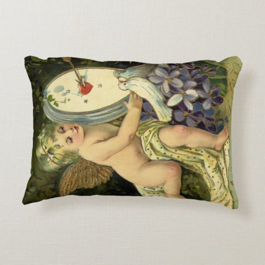 ヴァレンティビクトリアンンズデー、ヴィンテージエンジェルラブバード アクセントクッション (裏面)