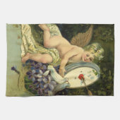 ヴァレンティビクトリアンンズデー、ヴィンテージエンジェルラブバード キッチンタオル (横)