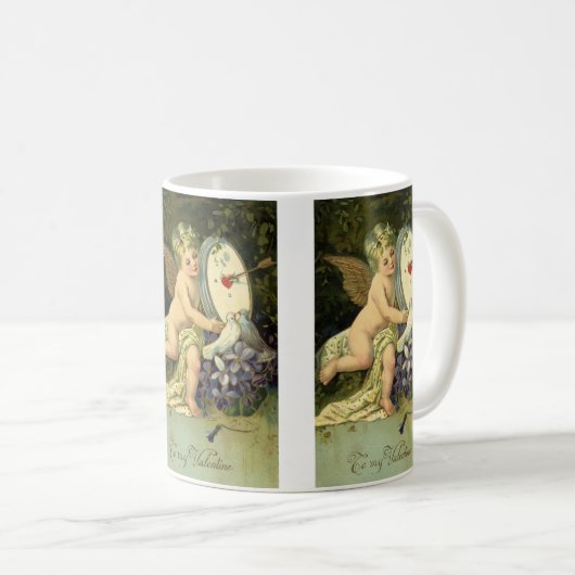 ヴァレンティビクトリアンンズデー、ヴィンテージエンジェルラブバード コーヒーマグカップ (正面右)