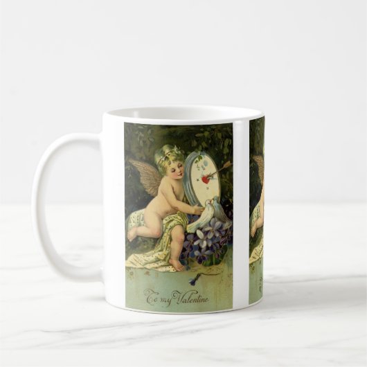 ヴァレンティビクトリアンンズデー、ヴィンテージエンジェルラブバード コーヒーマグカップ (左)