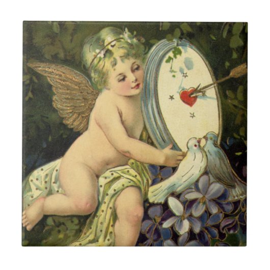 ヴァレンティビクトリアンンズデー、ヴィンテージエンジェルラブバード タイル (正面)