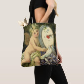 ヴァレンティビクトリアンンズデー、ヴィンテージエンジェルラブバード トートバッグ (クローズアップ)