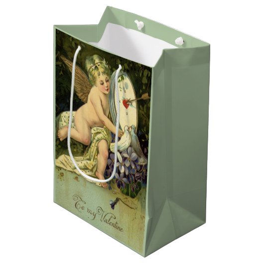 ヴァレンティビクトリアンンズデー、ヴィンテージエンジェルラブバード ミディアムペーパーバッグ (正面アングル)
