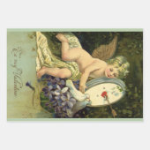 ヴァレンティビクトリアンンズデー、ヴィンテージエンジェルラブバード ラッピングペーパーシート (正面3)