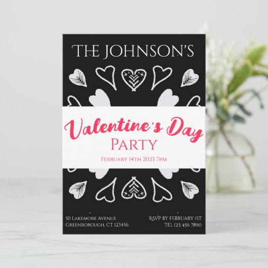 ヴァレンティモダンンズデイパーティーハート白黒 招待状 (スタンド正面)