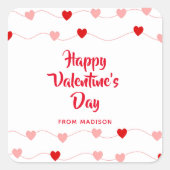 ヴァレンティモダンンズデイレッドピンクハートパーソナライズされた スクエアシール (正面)