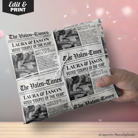 ヴァレンティユニークンラッピング紙カップル新聞 ラッピングペーパー