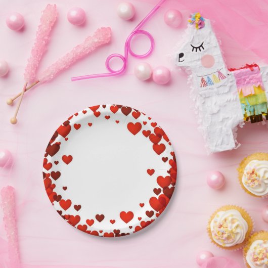 ヴァレンティンフローティング赤いハートリメッドプレート ペーパープレート (パーティー)