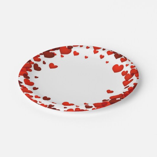 ヴァレンティンフローティング赤いハートリメッドプレート ペーパープレート (アングル)