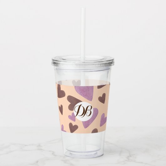 ヴァレンティーンズデイウォーターカラーハートモノグラム アクリルタンブラー (正面)