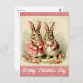 ヴァレンティーンズデイキュートヴィンテージバニーラビット ポストカード (正面/裏面)