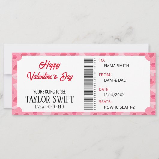 ヴァレンティーンズデイコンサートギフトチケットのために彼女 招待状 (正面)