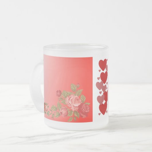 ヴァレンティーンズデイスイープハートロマンチックバラ フロストグラスマグカップ (正面左)