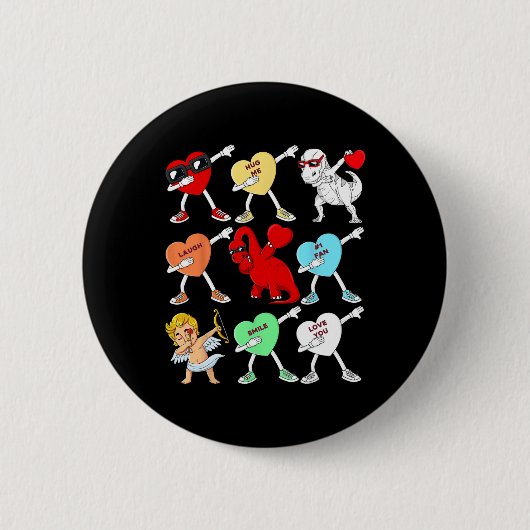 ヴァレンティーンズデイダビングハートクピッドTレックスディノダブ 缶バッジ (正面)