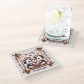 ヴァレンティーンズデイトゥルーラブペンクインズオンザスイング ガラスコースター (アングル)