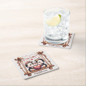 ヴァレンティーンズデイトゥルーラブペンクインズオンザスイング スクエアペーパーコースター (インサイチュ)