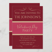 ヴァレンティーンズデイパーティの招待状ブルゴーニュピンク金ゴールド シーズンカード (正面/裏面)