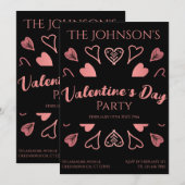 ヴァレンティーンズデイパーティーハートブラックバラ金ゴールド 招待状 (正面/裏面)