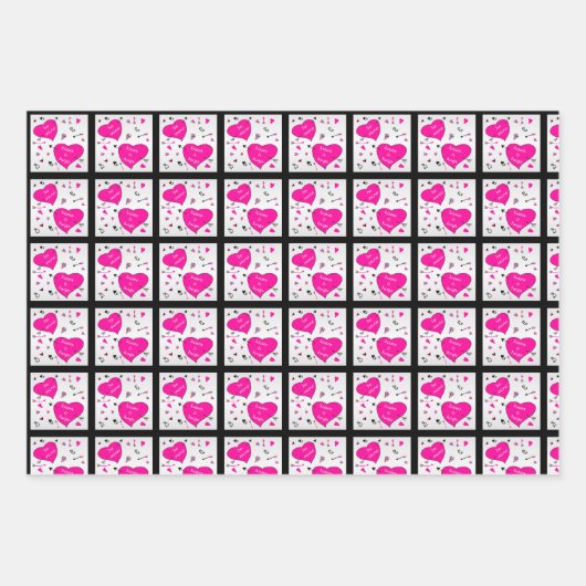 ヴァレンティーンズデイピンクハートハグズnキス ラッピングペーパーシート (正面3)