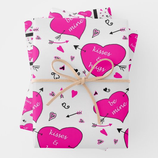 ヴァレンティーンズデイピンクハートハグズnキス ラッピングペーパーシート (インサイチュ)