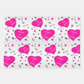 ヴァレンティーンズデイピンクハートハグズnキス ラッピングペーパーシート (正面)