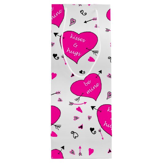 ヴァレンティーンズデイピンクハートハグズnキス ワインギフトバッグ (裏面)