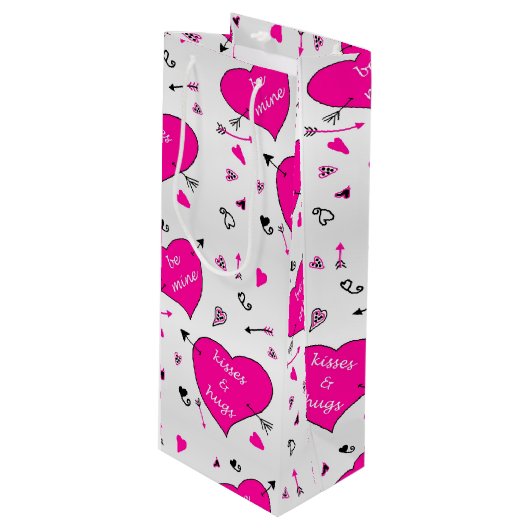 ヴァレンティーンズデイピンクハートハグズnキス ワインギフトバッグ (正面アングル)