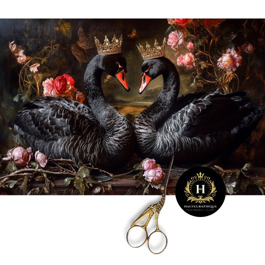 ヴァレンティーンズデイブラックスワンレッド花模様デクページ 薄葉紙