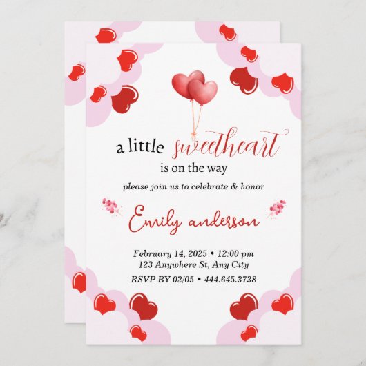 ヴァレンティーンズデイベビーシャワー招待状ハート 招待状 (正面/裏面)