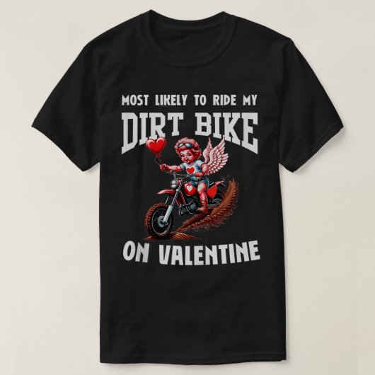 ヴァレンティーンズデイモトクロスおもしろい愛好家キュピッドバイクR Tシャツ (デザイン正面)