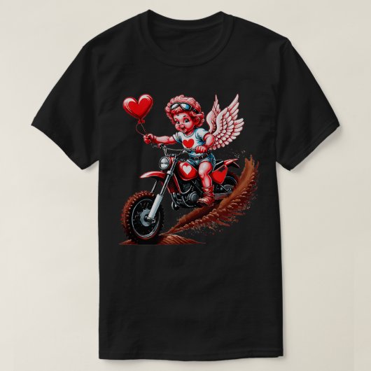 ヴァレンティーンズデイモトクロスおもしろい愛好家キュピッドバイクR Tシャツ (デザイン正面)