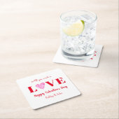 ヴァレンティーンズデイラブスクリプト赤いハート スクエアペーパーコースター (インサイチュ)